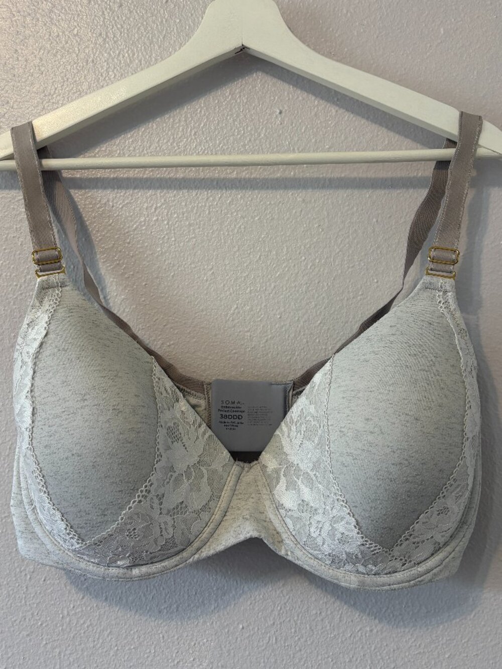 Soma Embraceable Perfect Coverage Bra 38DDD Heather Gray Lace Underwire